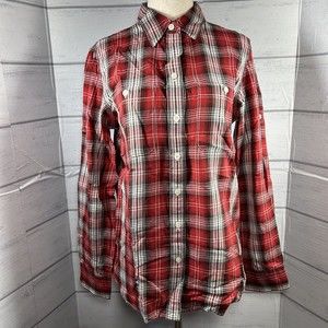 Lauren Jeans Co. Ralph Lauren Women's Red Plaid Roll Tab Sleeve Button Up Size S